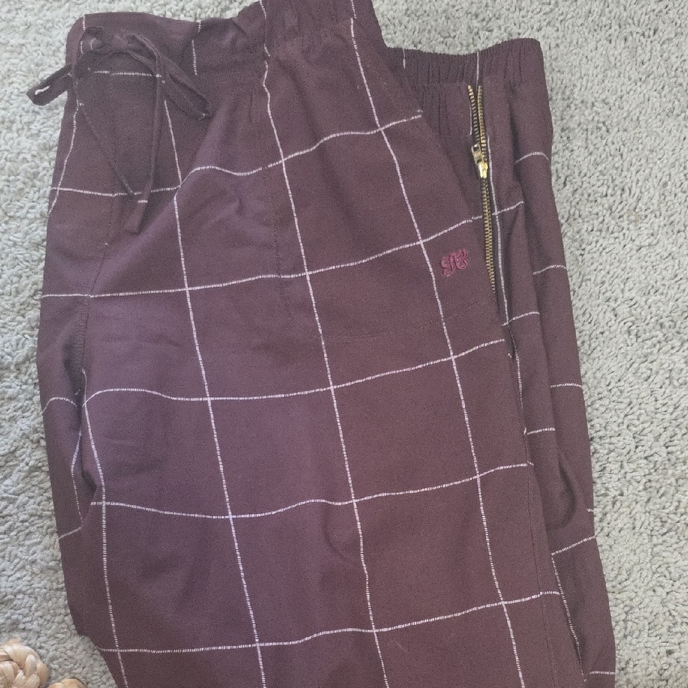 Albion Burgundy Joggers with White Stripes